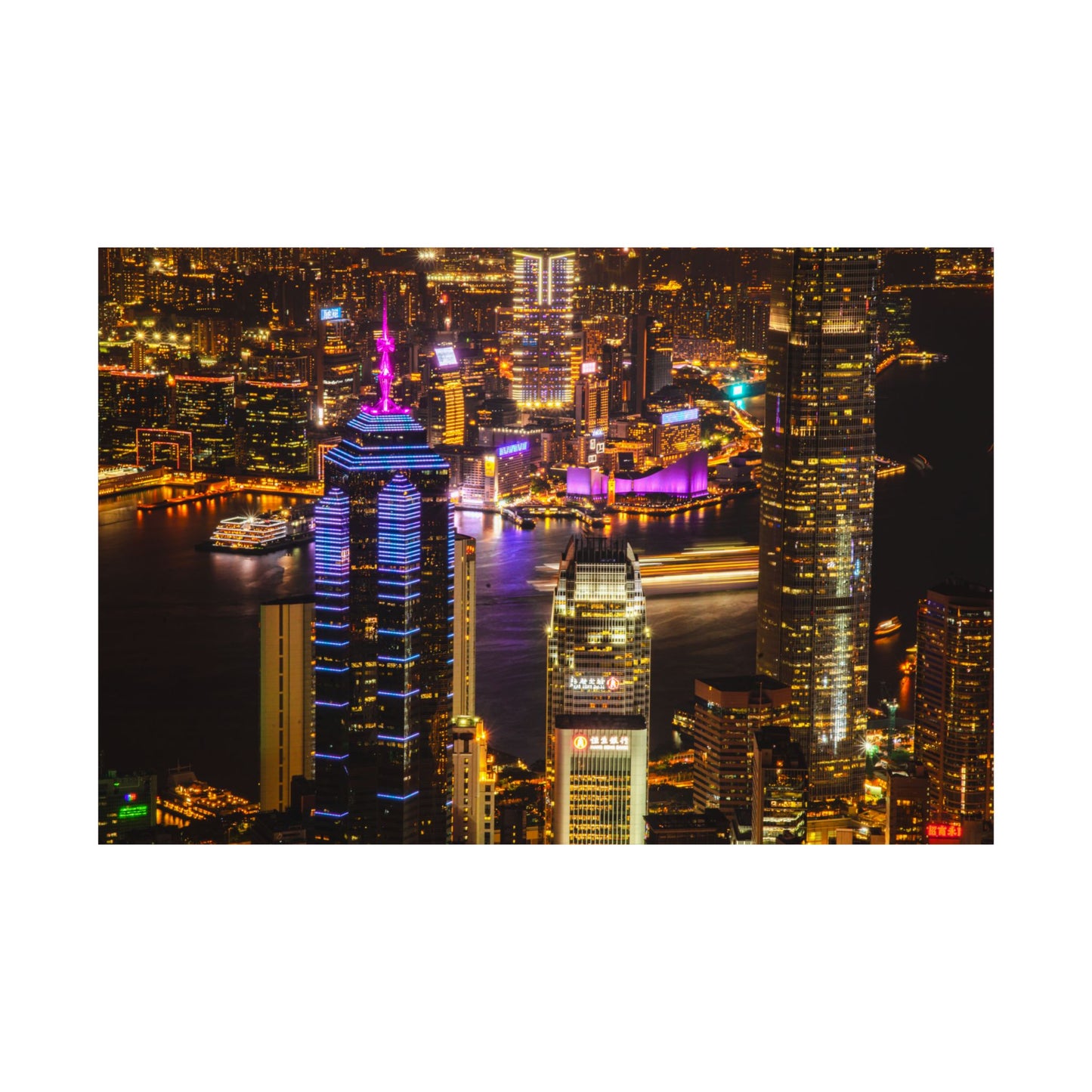 Close-up Hong Kong Skyline at Night
