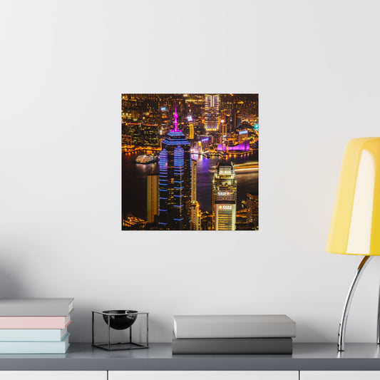 Close-up Hong Kong Skyline at Night