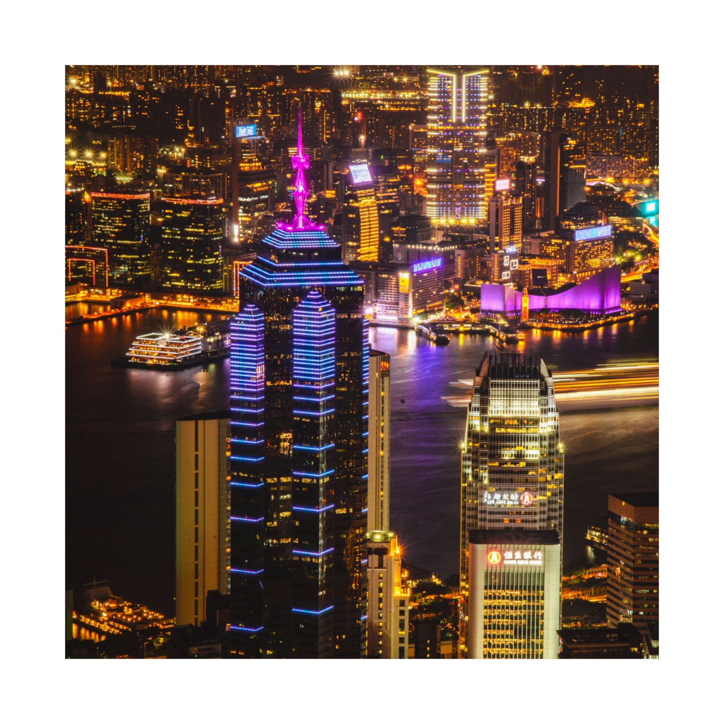 Close-up Hong Kong Skyline at Night