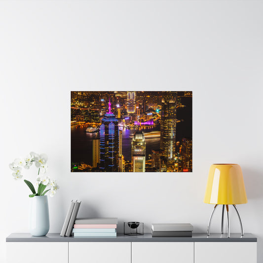 Close-up Hong Kong Skyline at Night